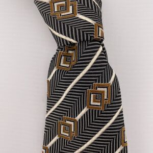 MARK PENDLETON Men's Designer Silk Necktie Black Brown Striped Geometric 60" EUC